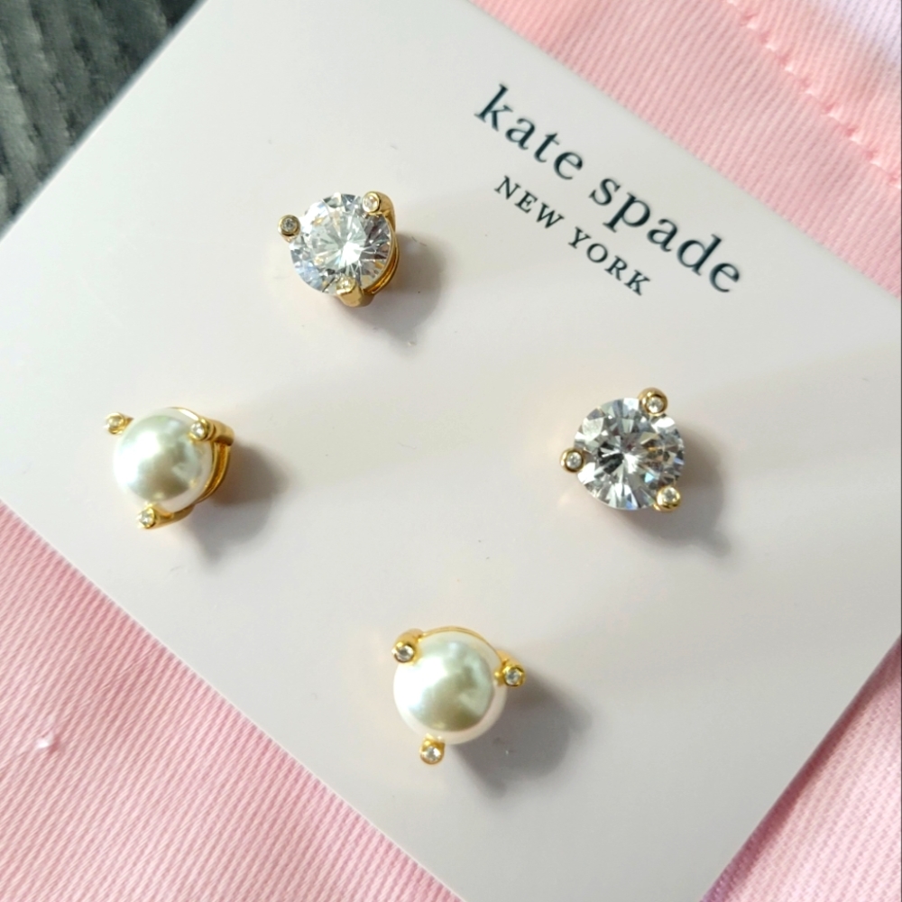 KATE SPADE 'Rise and Shine' STUD EARRINGS 2 pairs, Diamond Pearl NWT